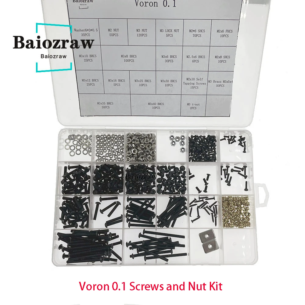 Baiozraw V0.1 /V0.2 3D 프린터 DIY 프로젝트 패스너 나사 너트 전체 키트 V0.1 업그레이드 Voron 0.2 / Voron 0.1 용 전체 키트