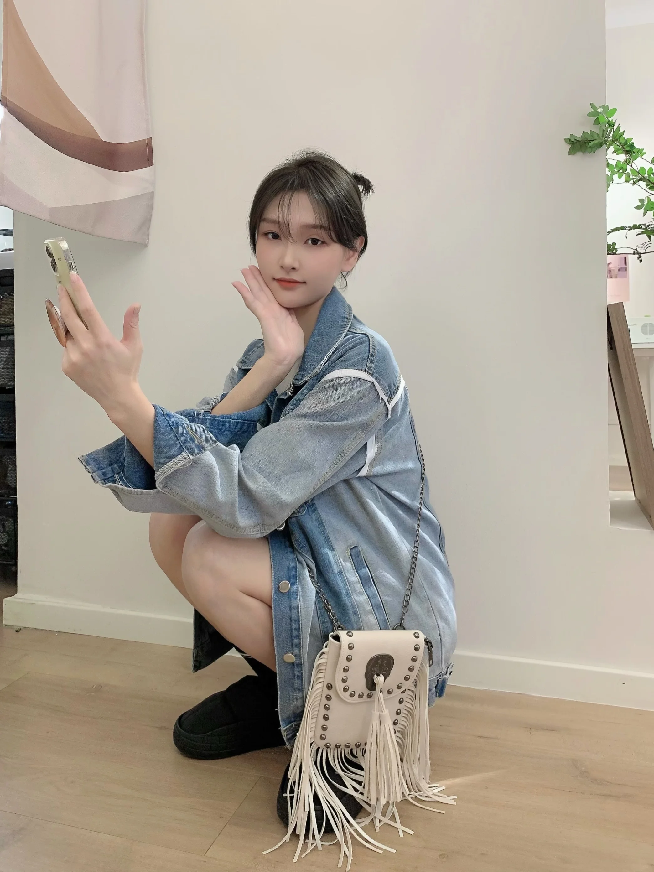 QOERLIN Women Jeans Jacket Long Sleeve Turn-Down Collar Pocket Denim Coat Harajuku Patchwork Coat Outwear Streetwear Harajuku