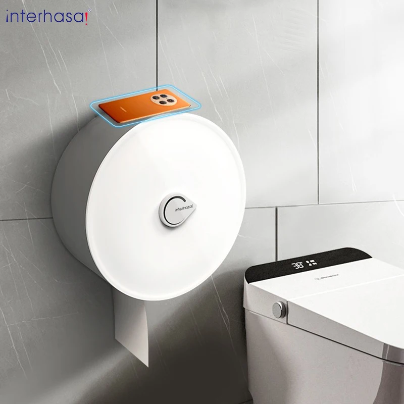 

interhasa! Roll Paper Towel Dispenser Punch Free Wall Mounted Tissue Dispenser for Toilet Bathroom