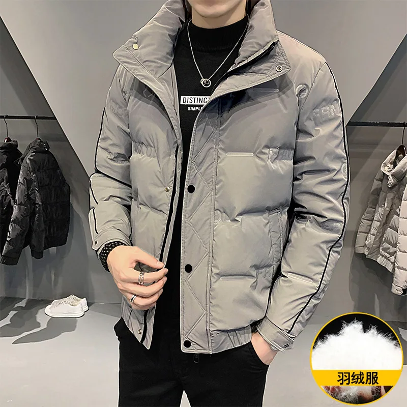 Winter light and thin duck down standing collar down jacket for men's trend thickened casual winter coat