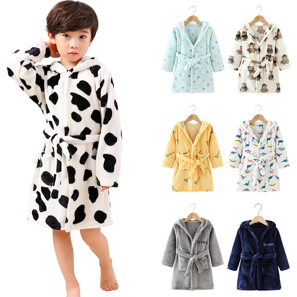 Children Hooded Fleece Bath Robes Pajamas Sleepwear Homewear for Boys Girls kids pajamas set child bathrobe kids robe