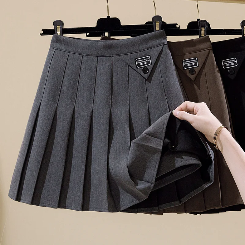 Spring Autumn New High Waist Zipper Pleated Skirt Loose Solid Color Academy Style A-line Short Skirt Youth Sweet Women Clothing