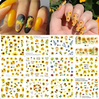 12patterns Sunflower Nail Water Decals Yellow Flowers Sliders for Nails Transfer Sticker Floral Butterfly Bee Manicure Wraps 1