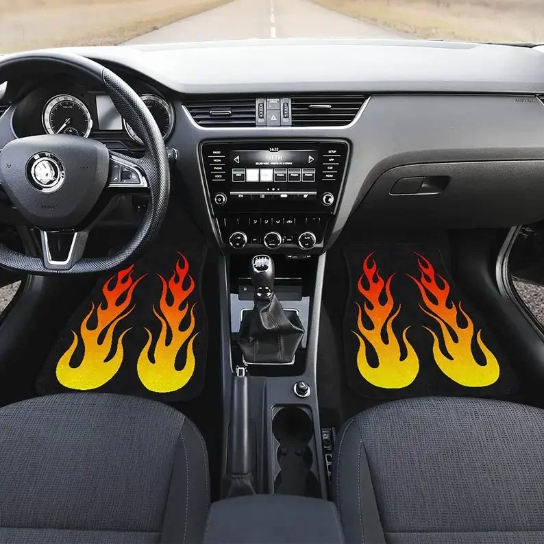 

Car Floor Mats With Flames on Black 4-Piece Full Set All Weather Universal Front & Rear Auto Floor Mat for SUV Decoration Custom