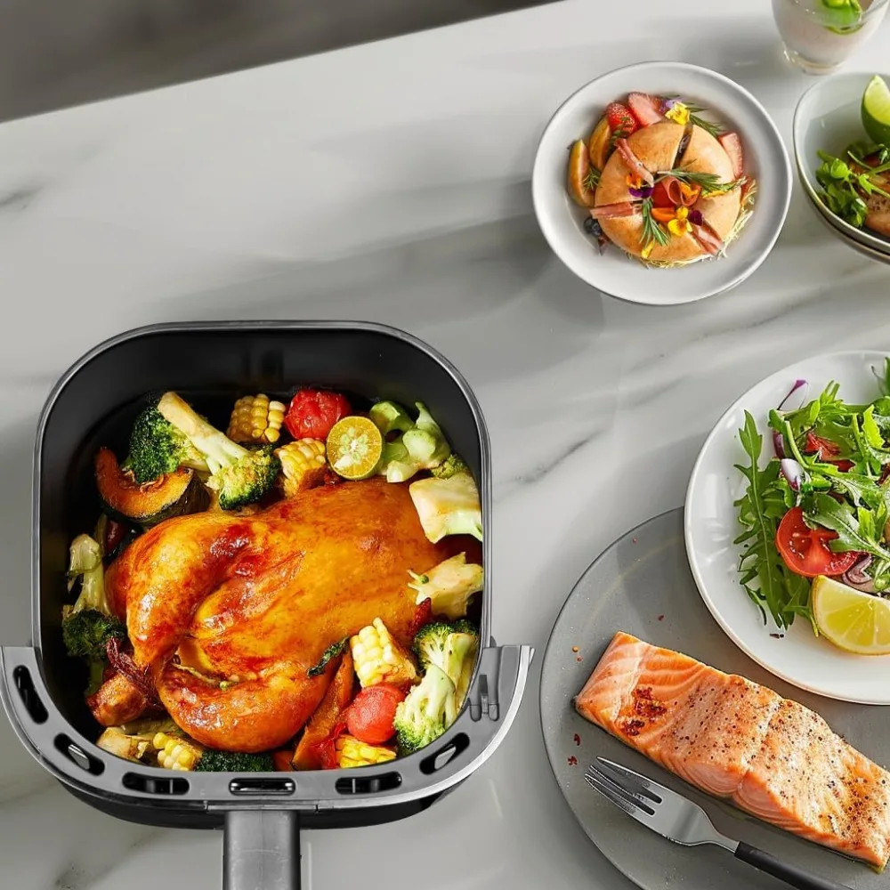 ASZ Digital Air Fryer 4.5qt with Window  8 Presets Bake Toast Broil Reheat Bacon Black 400°F Airfryer 85% Oil Less 5