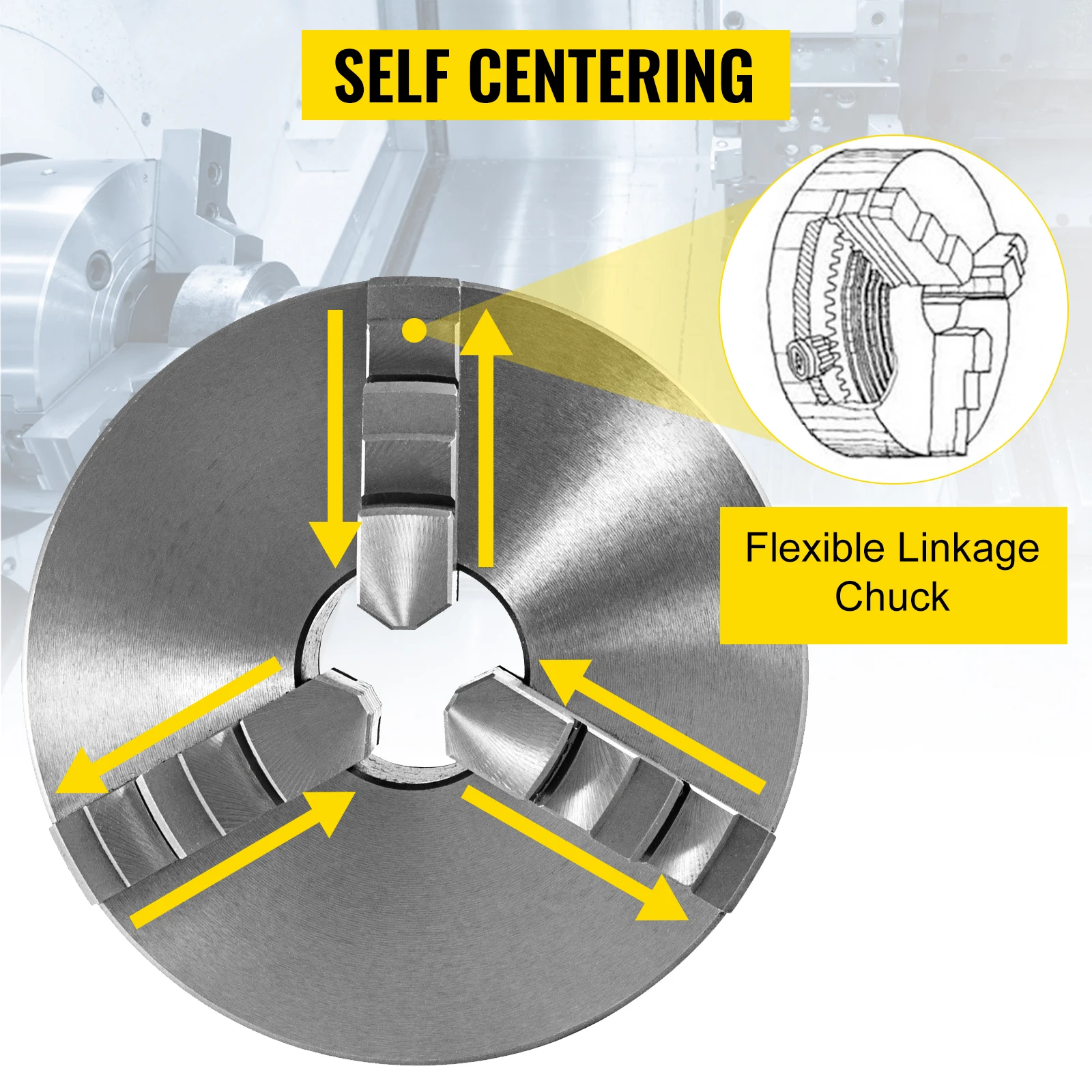 VEVOR Mandrin à 3 Mâchoires Mandrin de Tour à Métaux Centrage Automatique  160 mm