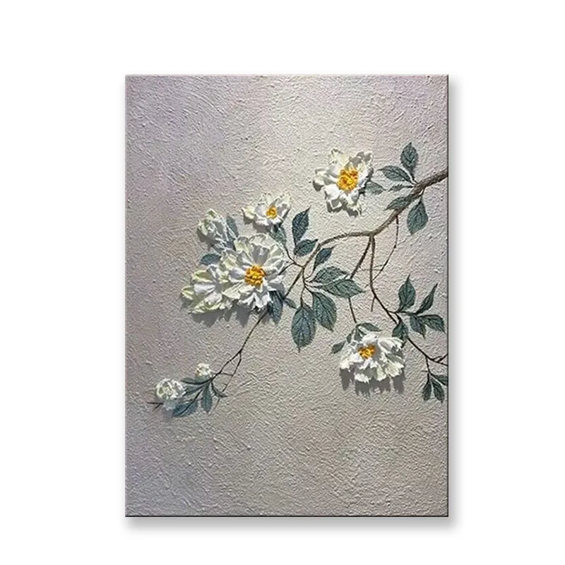 

Nordic Abstract White Flowers Handmade Oil Painting Corridor Wall Art Poster For BedRoom Decoration Hand Drawn Oil Painting Room