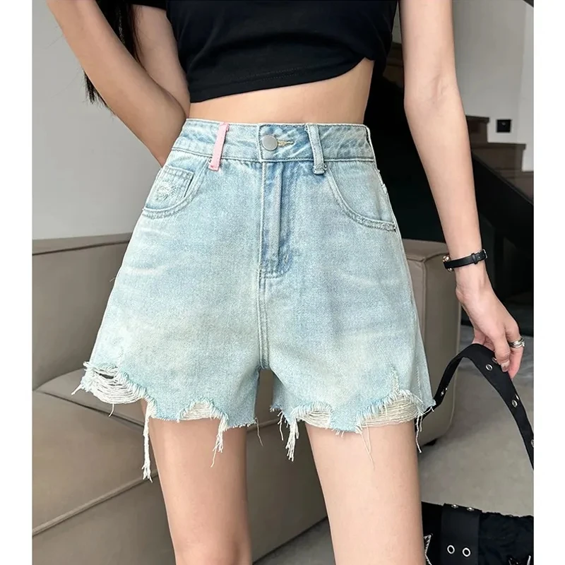 GAODINGLAN Y2k High Waist Hole Women Denim Shorts Sexy Beggar Loose Wide Leg Thin Hot Pants Summer Spice Girl Mini Jeans Female