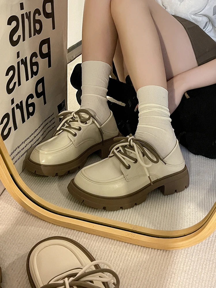 

Кроссовки-оксфорды женские в британском стиле, повседневные кожаные туфли на плоской подошве, без застежки, с круглым носком, классический стиль ретро, в стиле преппи, S