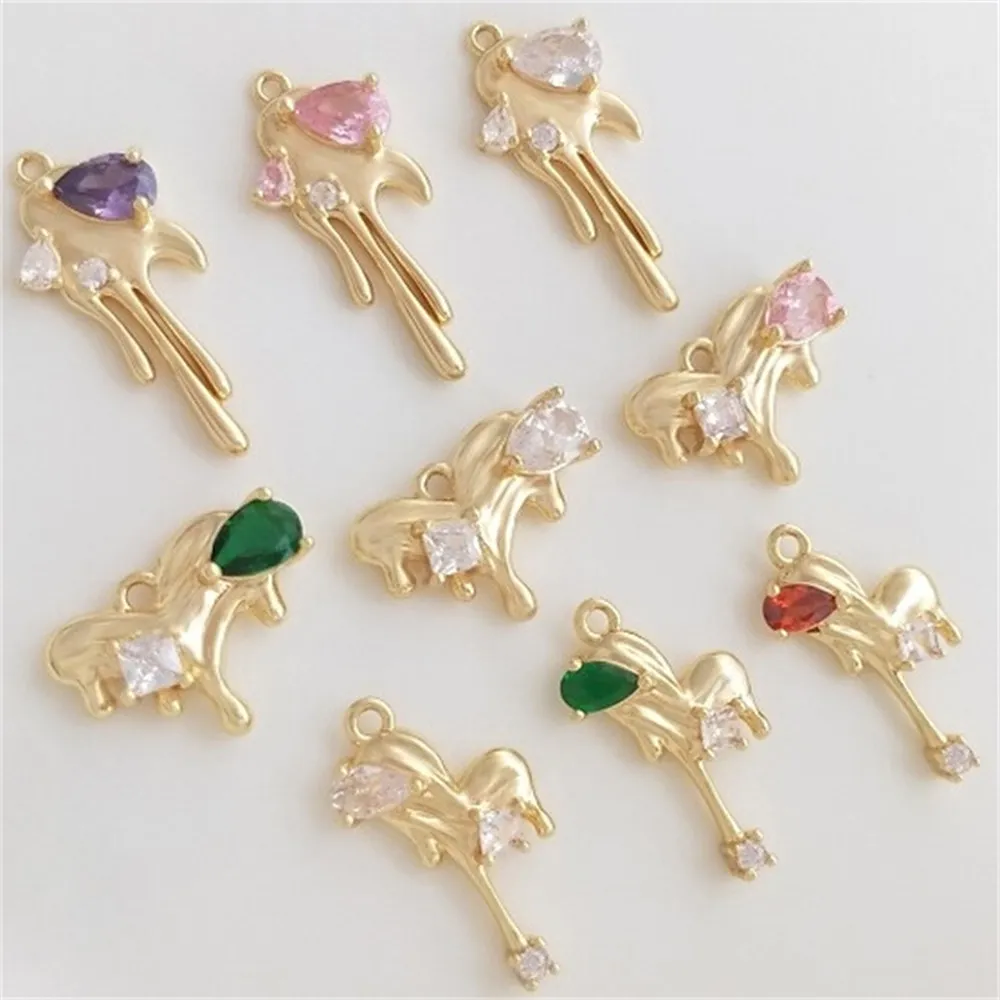 

14K Inlaid Color Zirconium Gold Fashion Design Drop Heart Pendant Diy Bracelet Necklace Charms Pendant K419
