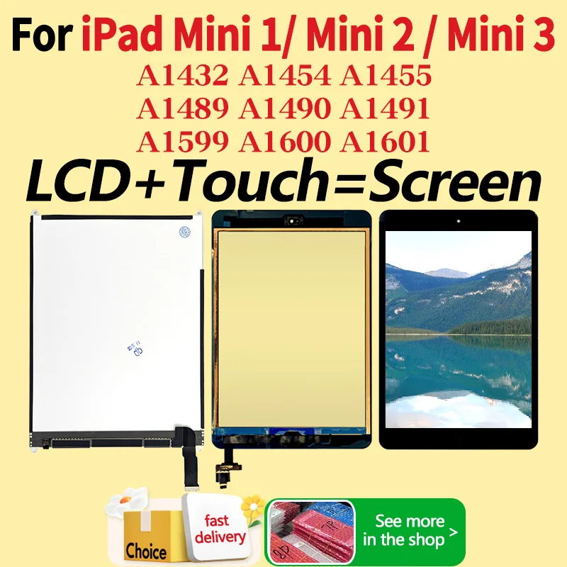 

LCD Display and Touch Screen Tested For APPLE iPad Mini 1 2 3 Mini1 Mini2 Mini3 A1432 A1454 A1455 A1489 A1490 A1491 A1600 A1601