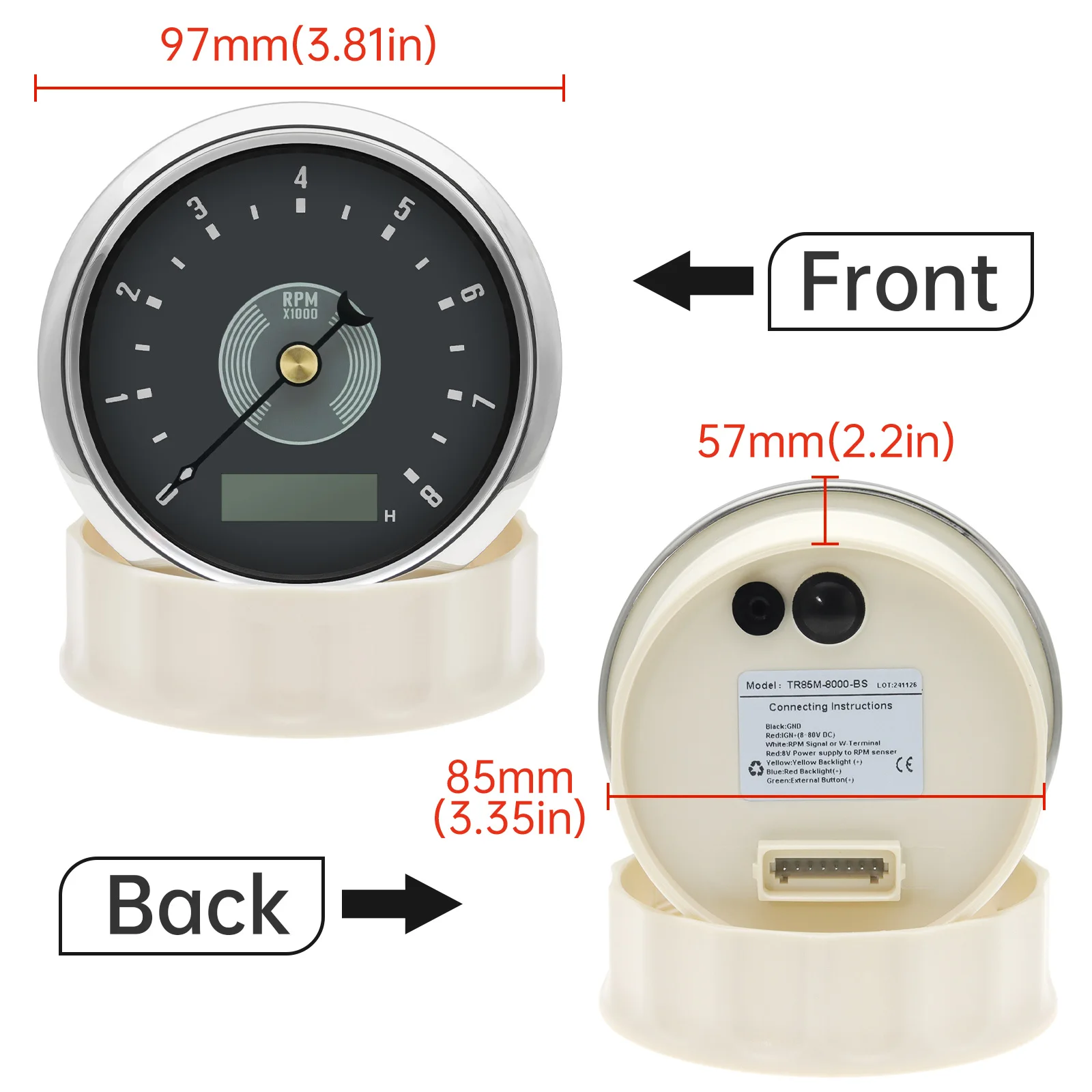 85mm Marine Tachometer With LCD Hour Meter 0-8000 RPM Red Backlight 12V/24V From Tachometer - Price 26.26 - View #5