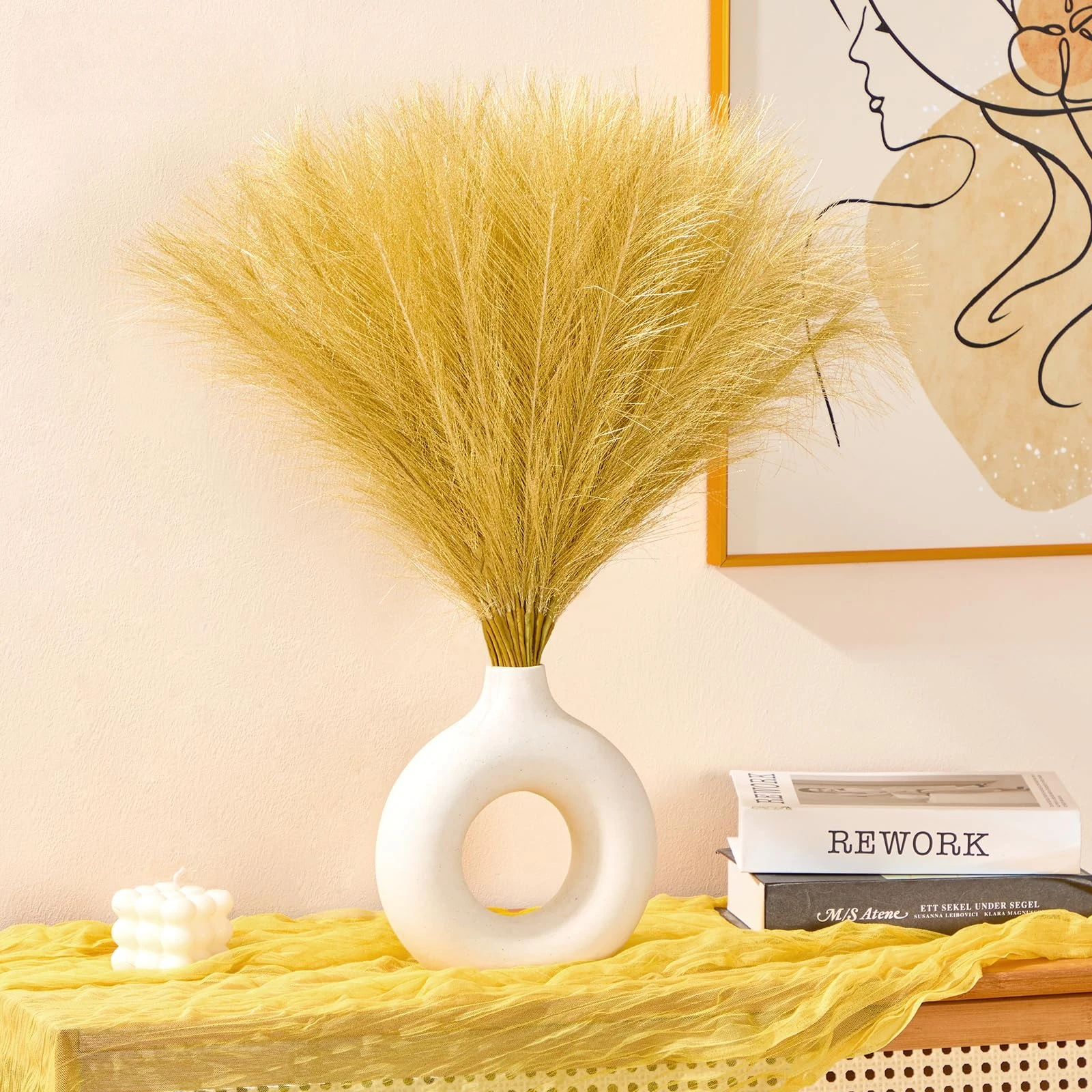 10 Stück goldene Pampasgras 21,7 Zoll flauschige Kunstrohrblumen Vasenfüller für den Innenbereich, Zuhause, Zimmer, Party, Hochzeit, Dekoration, künstliche Blumen