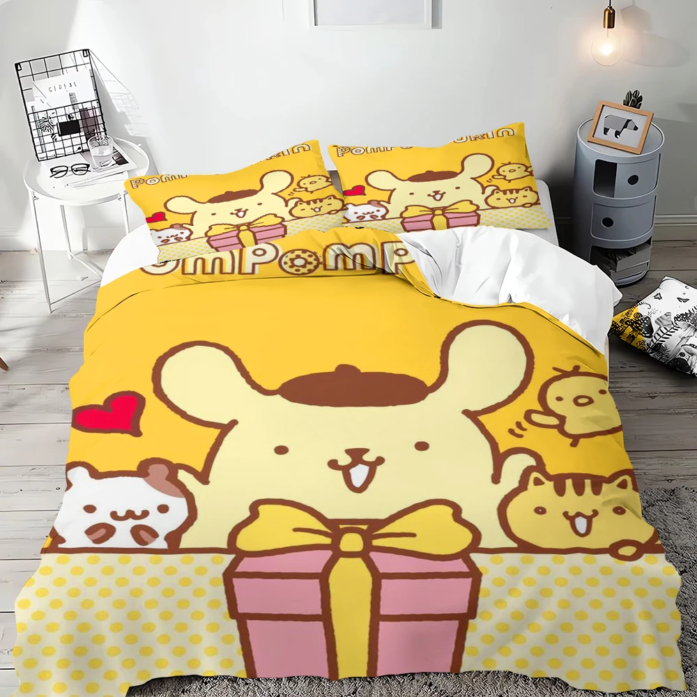 Sanrio Pom Pom Purin Bedding Sets Cartoon Dog Comforter Cover Bed Cover Duvet Cover Pillow Case 2-3 Pieces Sets Bedroom Decor 2