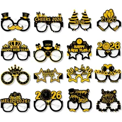 Festive New Year 2025 Celebration Paper Glasses - Party Photo Props & Decorations - 12pcs (2026 Type D)