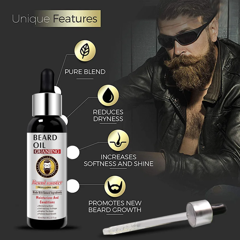 60ml Natural Beard Growth Oil Men Anti Hair Loss Grow Moustache Essential Oil Thicker Fuller Gentlemen's Beard Hair Extension