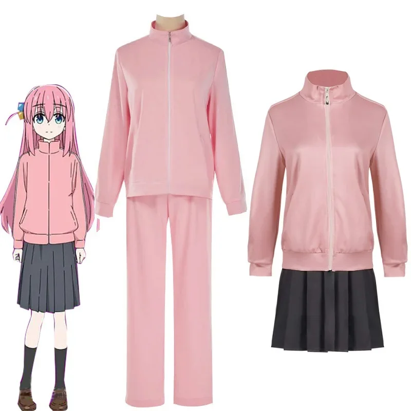 

Anime BOCCHI THE ROCK Cosplay Hitori Gotoh JK School Uniform Skirt Wig Tracksuit Shirt Outfit Women Sportswear Halloween Costume
