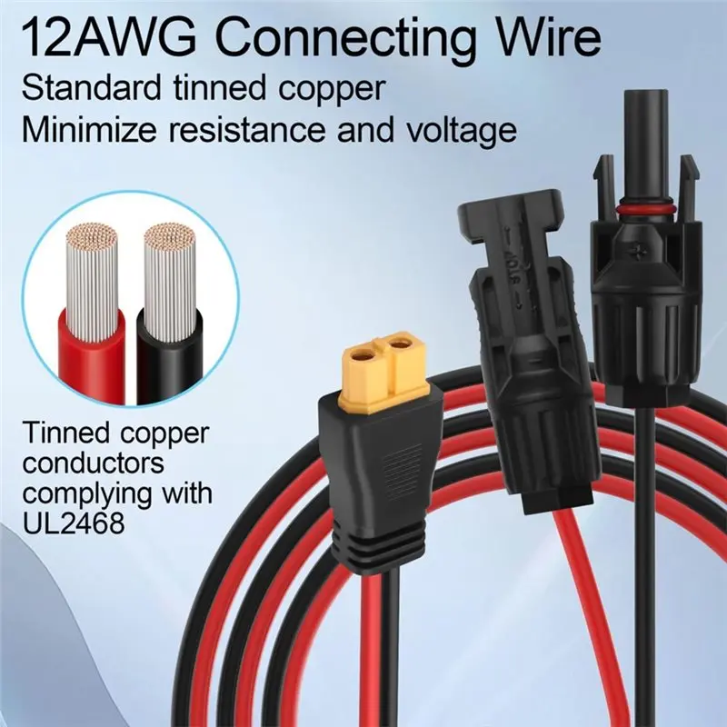 휴대용 발전소용 B67C, 태양광 패널 2PCS XT60 여성용 어댑터 케이블 RV 캠핑용 12AWG 커넥터 오프그리드용
