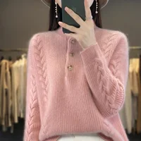 Pull en cachemire tricoté à col mi-haut pour femme, 100% laine, ample, mode coréenne, haut de luxe, nouvelle collection automne/hiver 2023 2