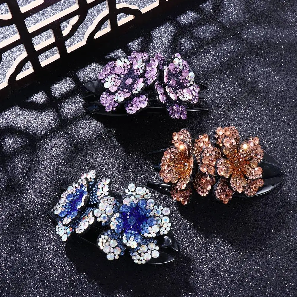 

Non-slip Retro Colorful Back Of Head Rhinestone Lady Korean Style Hair Clip Duckbill Clip Women Hair Claw Hair Accessories