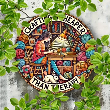 Crafting is Cheaper Than Therapy Round Aluminum Sign 4