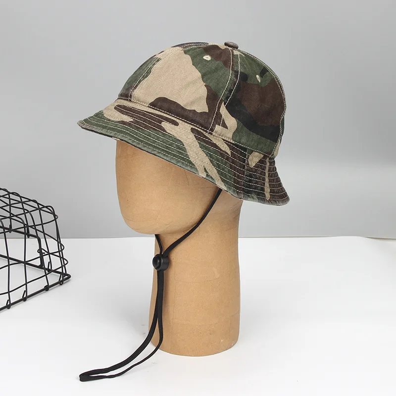Kamuflaj pamuk yuvarlak üst 6 Panel balıkçı şapka erkekler kadınlar için Gorro Invierno Sombrero playa'da kova kapaklar 58cm 60cm