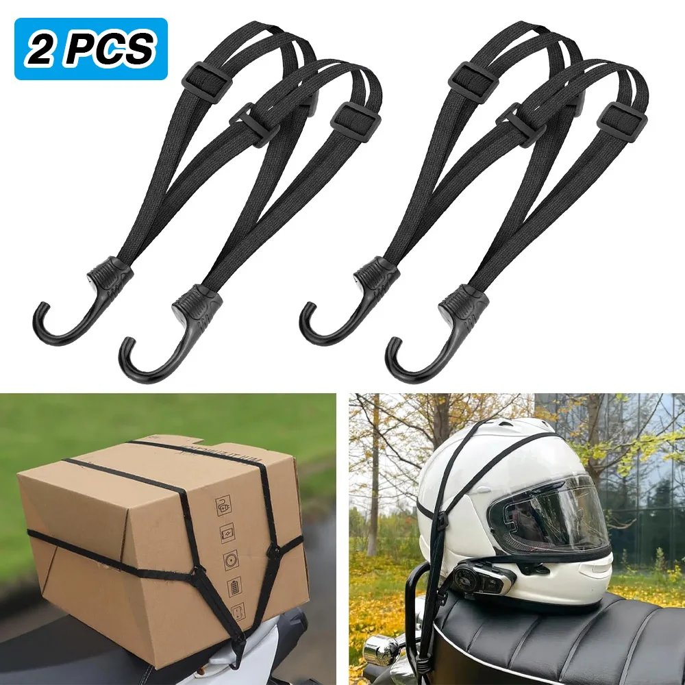 2PCS Universal 60/90cm Motorcycle Luggage Strap Moto Helmet Gears Fixed Elastic Buckle Rope High-Strength Retractable Protective