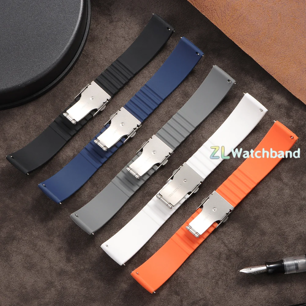 Premium Silicone Rubber Quick Release Watch Strap with Deployment Buckle - Universal Replacement Band (18mm, 20mm, 22mm, 24mm)
