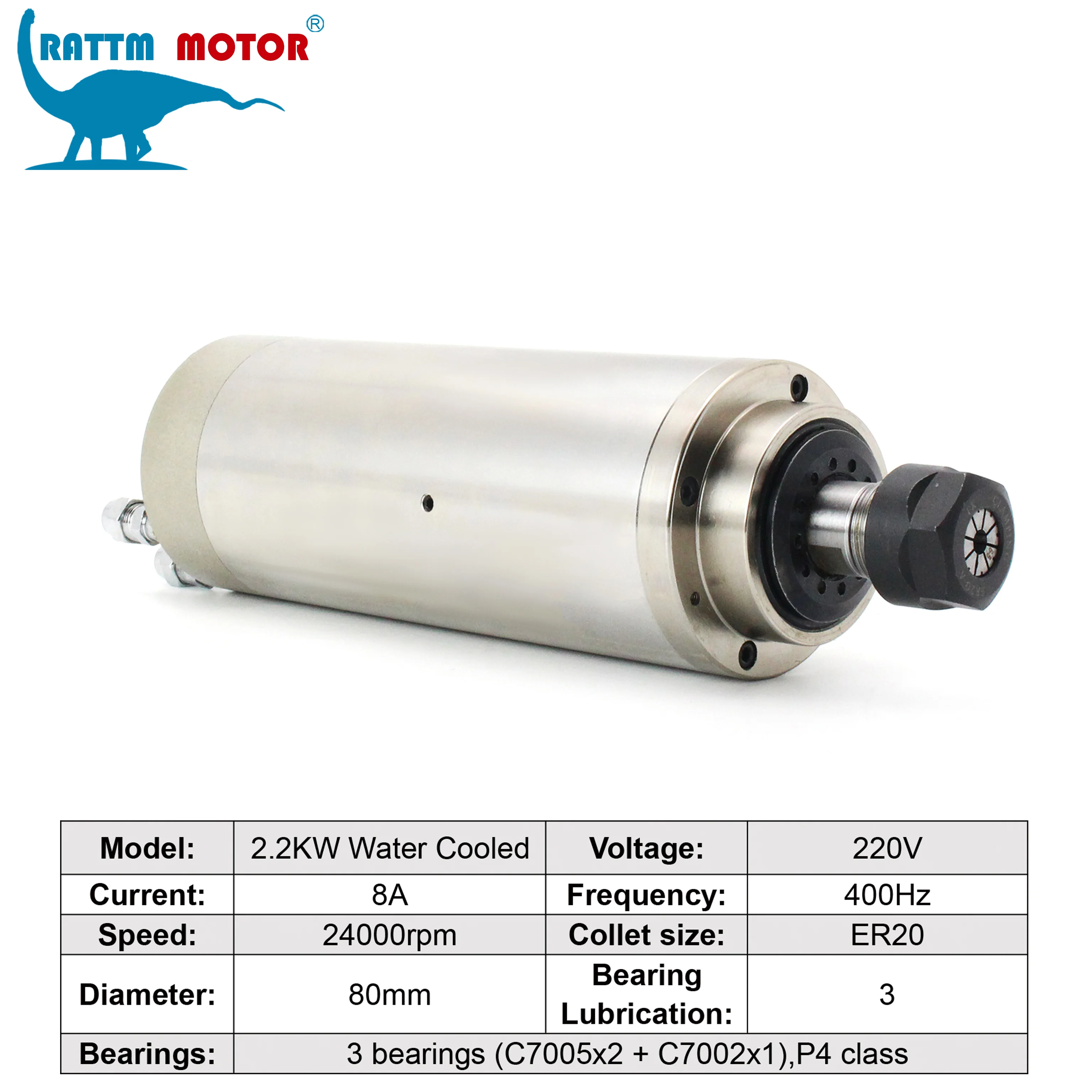 【EU/US】CNC Milling Spindle 2.2kw ER20 Water Cooled Spindle 4 Bearings 24000rpm & 2.2kw VFD Inverter 220V & 80mm Clamp & 80W Pump