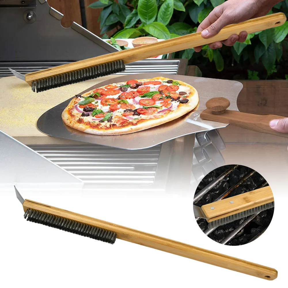 Oven Cleaning Brush Pizza Oven Copper Brush Bristle Brass Scraper Household Grill Cleaning Oven Brush with 22 inch Aluminium Handle