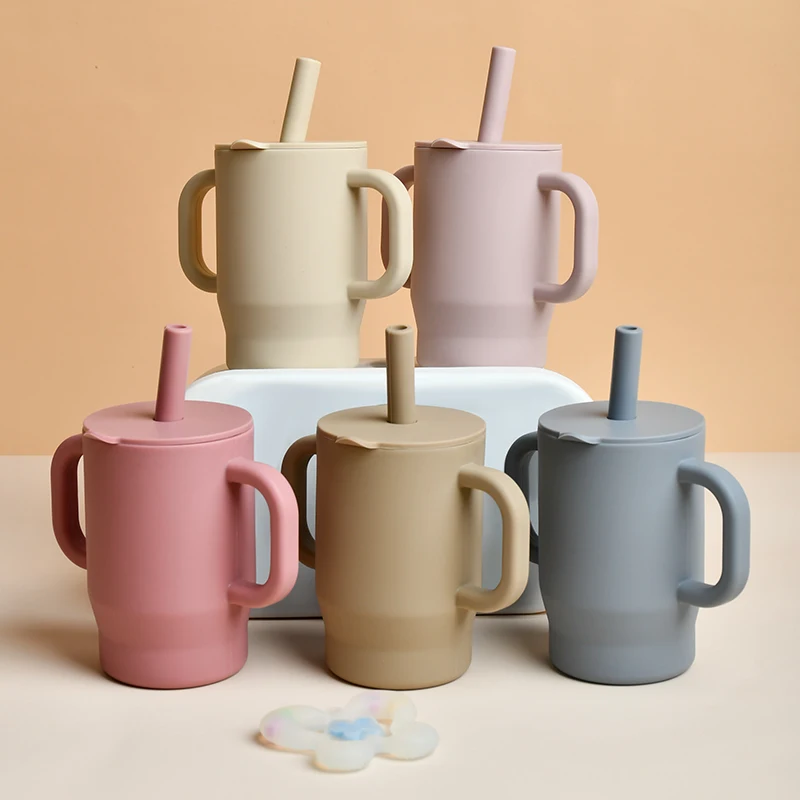 180ml 식품 등급 실리콘  학습용 빨대컵, 이중 손잡이,  훈련용 빨대컵