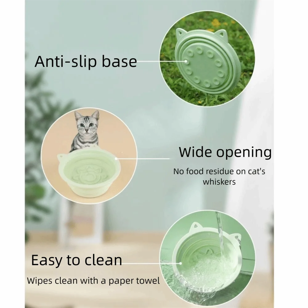 Macaron Color Folding Portable Pet Bowl Silicone with Hanging Hook Slow Food Feeder Suction Cup Pet Food Water Bowl Travel