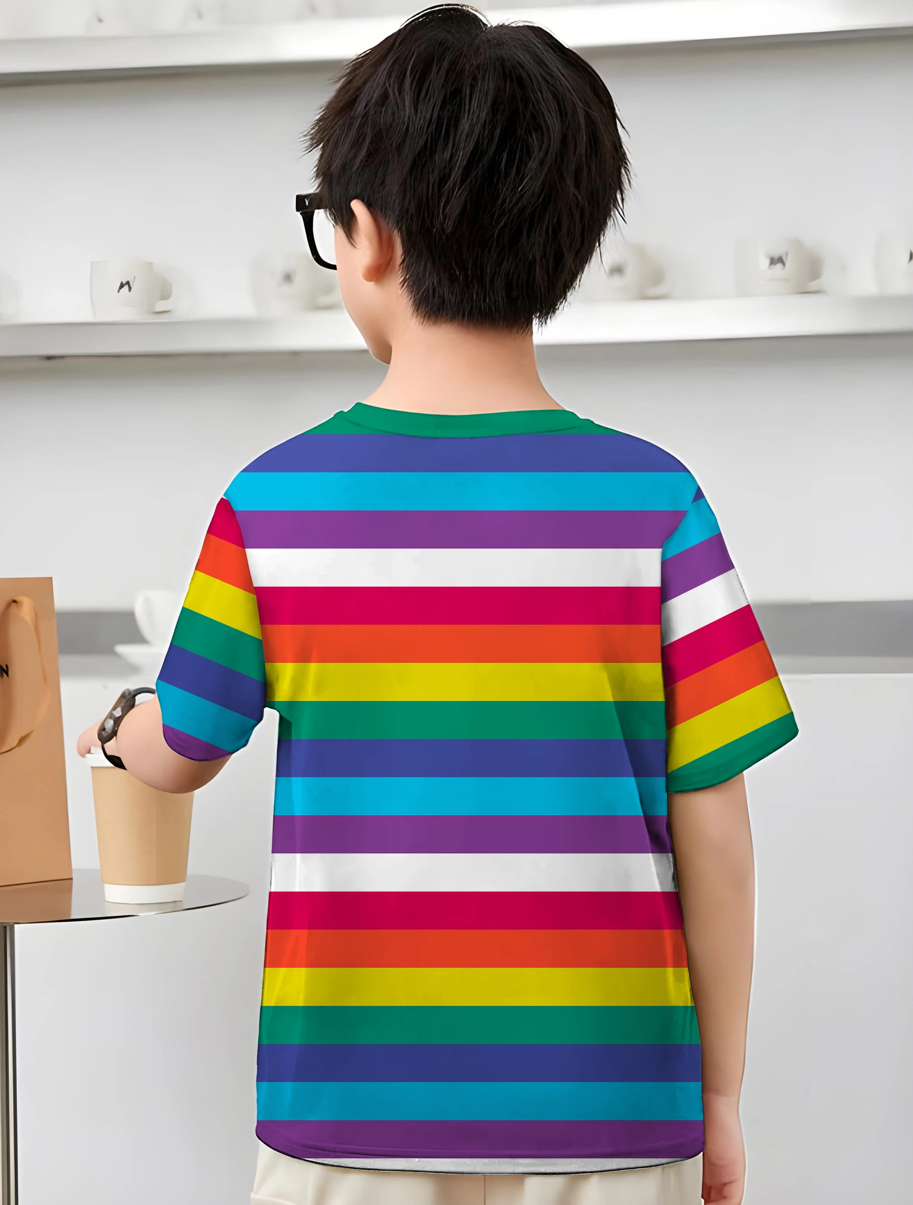 Rainbow Stripes Kids Clothes Clothes Child Boy Child T Shirt T-shirts for Children Children's T-shirt Tops Clothing for Boys 2