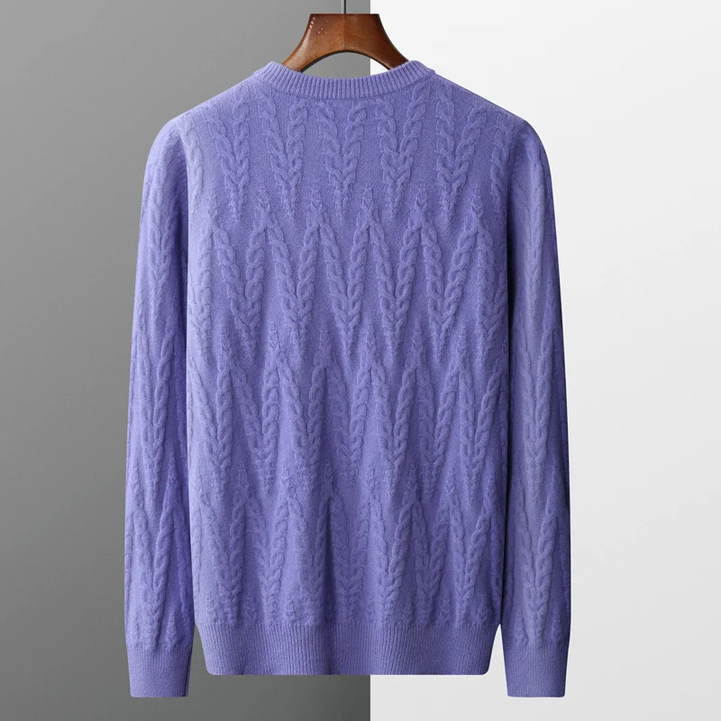 Autumn and winter new 100% pure wool cashmere sweater men's round neck twist thick knitted sweater loose fashion bottoming coat 5