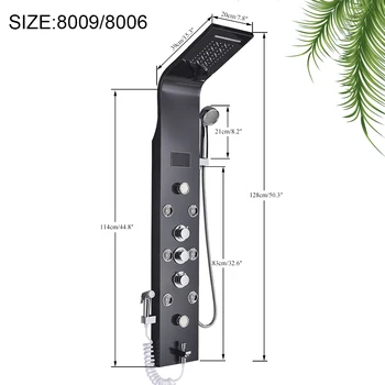 Black LED Light Shower Faucet Bathroom SPA Massage Jet Shower Column System Waterfall Rain Shower Panel Bidet Sprayer Tap 6