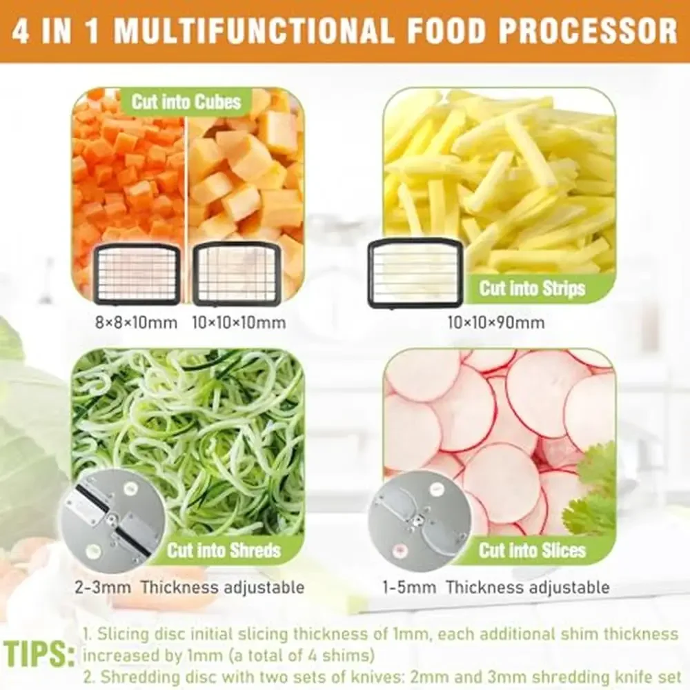 Electric Vegetable Chopper Mandoline Slicer Dicer 4 in 1 Commercial Grade Adjustable Thickness Shredding Onion French Fry Cutter 5