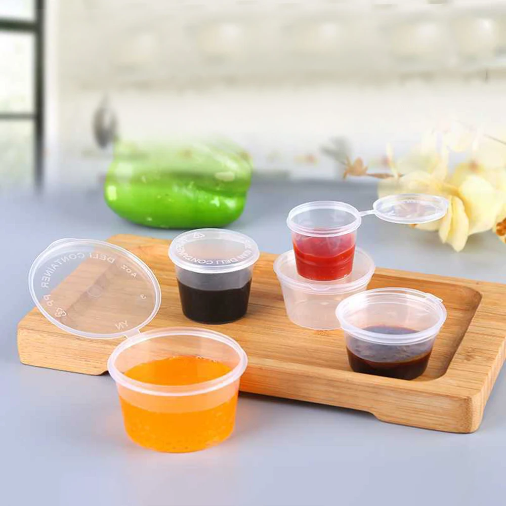 Plastic Tiny Cup, 50pcs Disposable Plastic Clear Sauce Chutney Cups Boxes  With Lid Food Takeaway Hot 4 Oz Containers With Lids Plastic Plastic Tiny  Cup 