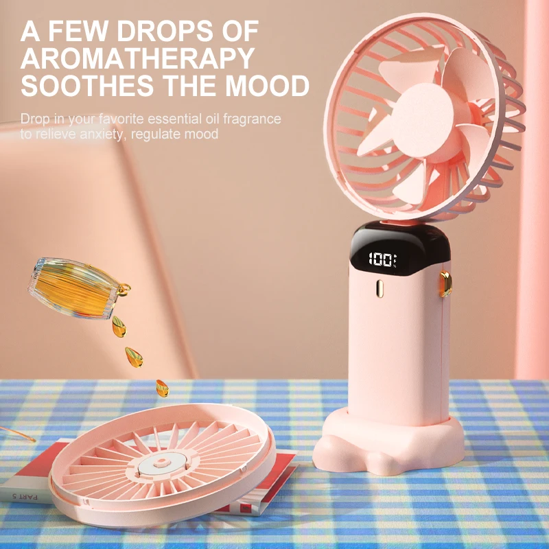 2024 New 1800mAh Portable Fan Rechargeable 90° Foldable Fan Mini Air Conditioner Small Fan Air Cooler with LED Digital Display 5