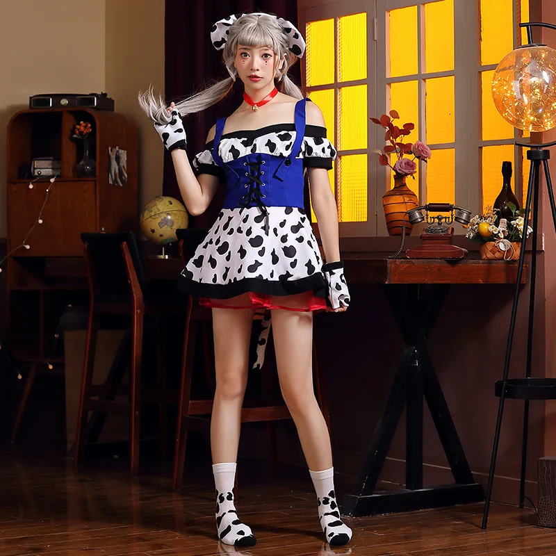 

Cute Zoo Animal Cow Cosplay Costume for Girls Women Cowmaid Dress Performance Halloween Party Dress Outfit
