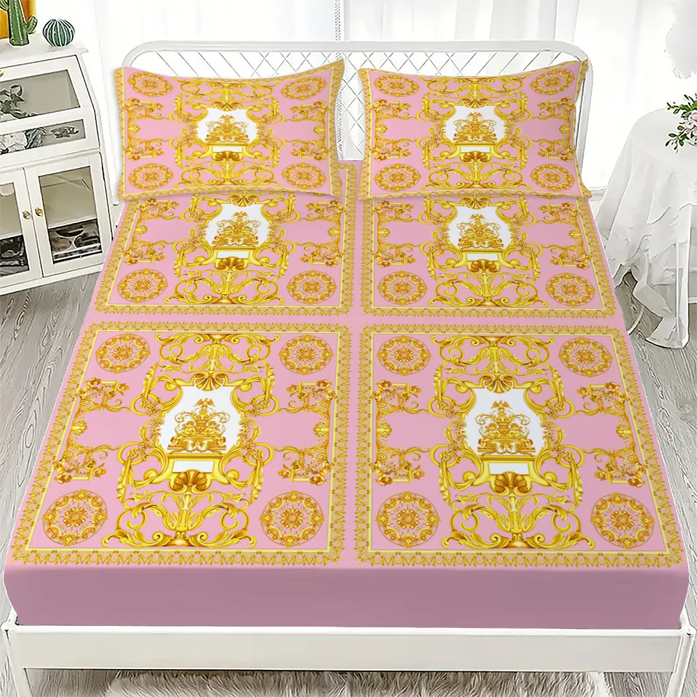 3PC European Style Disc Bed Sheet Set - 100% Polyester, Digital Print, Breathable Home Decor Fitted Sheet and Bedding Sheet 3