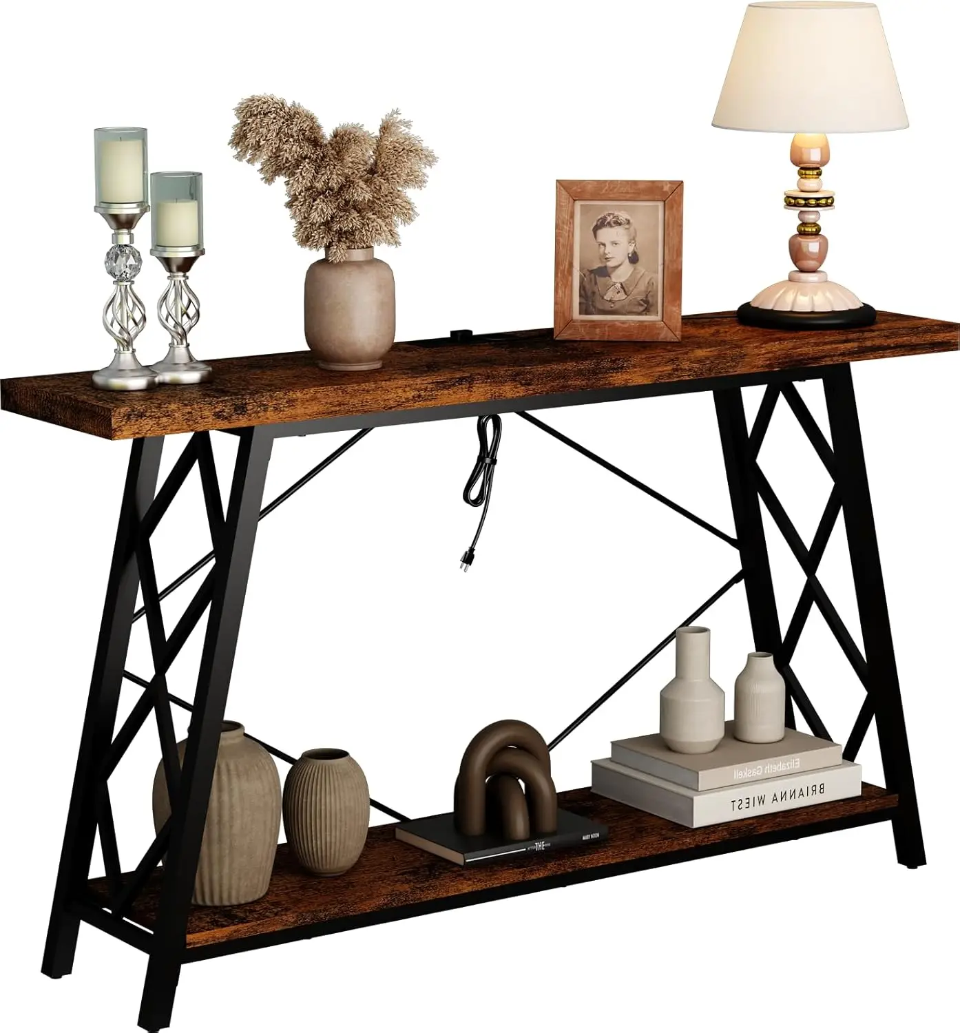 Console with Charging Station 55" Narrow Long Sofa Entryway with Storage Behind Sofa Consoles Table