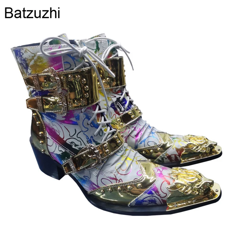 

Ботинки Batzuzhi мужские кожаные, ковбойские, на шнуровке, Каблук 6,5 см