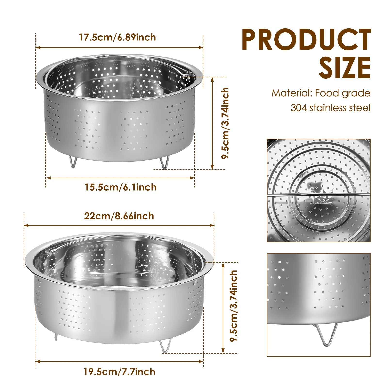 2Pcs Steamer Basket 304 Stainless Steel Vegetable Steamer Basket with Handle and Legs Effective Heating Food Pot Steaming steamer basket