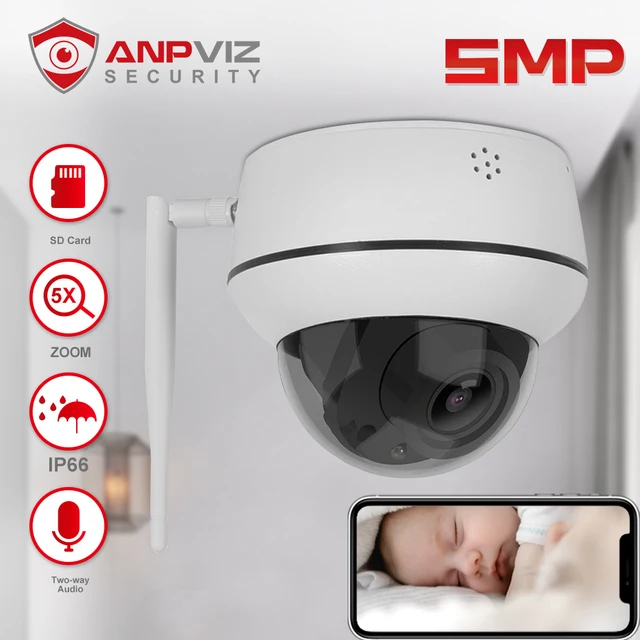 Anpviz 5MP PTZ Wifi IP Camera Outdoor 5X Zoom Wireless Security CCTV Camera Two-Way Audio Mic-Speaker IR 30m IP66 CamHi H.265 1