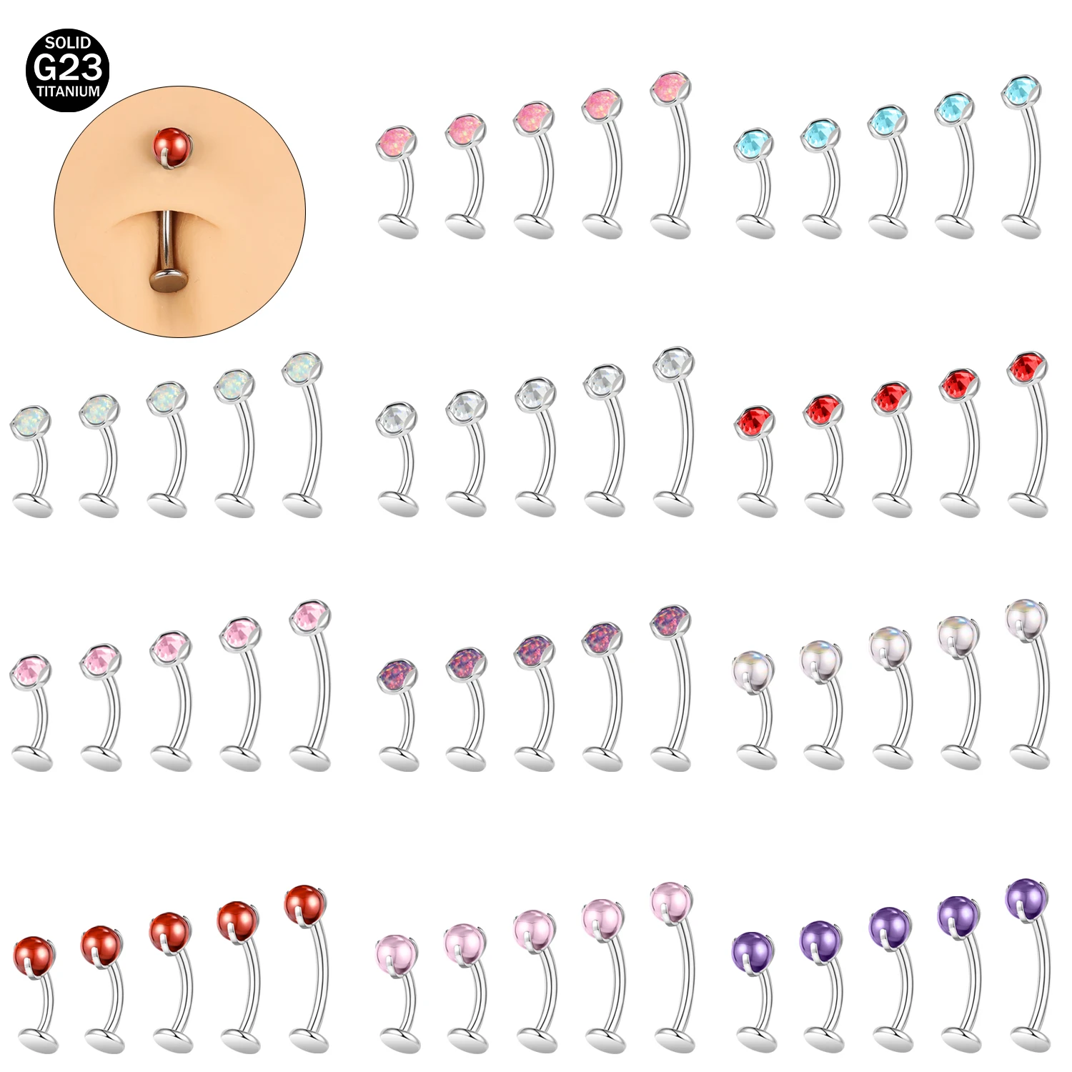 

ZS 1PC 14G G23 Titanium Belly Ring for Women Girls Blue Crystal Internal Thread Earrings 8/10/12/14mm Lip Ring Eyebrow Ring