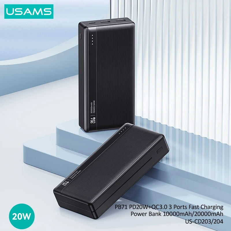 

USAMS PB71 10000mAh 20000mAh PD 20W Fast Charging Power Bank For iPhone Huawei Xiaomi Samsung External Battery For MacBook iPad