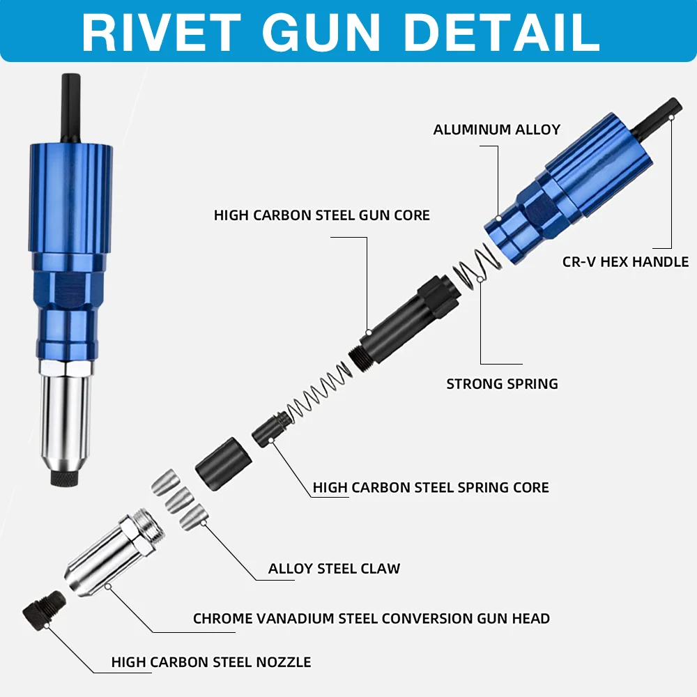 Rivet Gun Electric 2.4mm-3.2mm-4.0mm-4.8mm Home Cordless