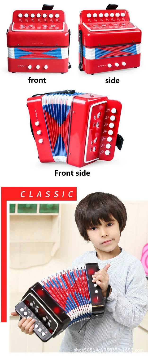 Description Picture 6 of itemOrgan 7 Keys, 2 Bass Children's Accordions, Adult Beginners' Puzzle, Small Instrument Early Education  Instrumento Musical