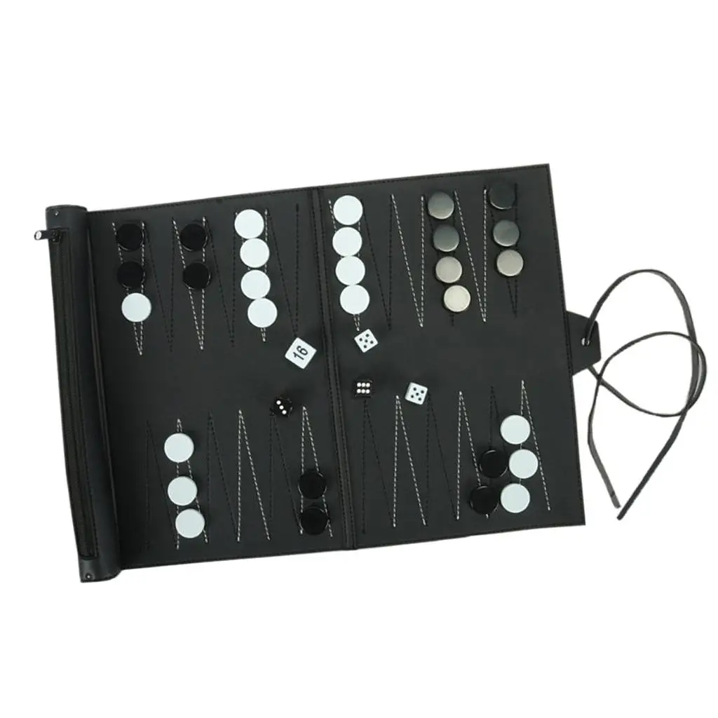Classic Portable Recreational PU Leather Roll-Up Backgammon Board Game Toys
