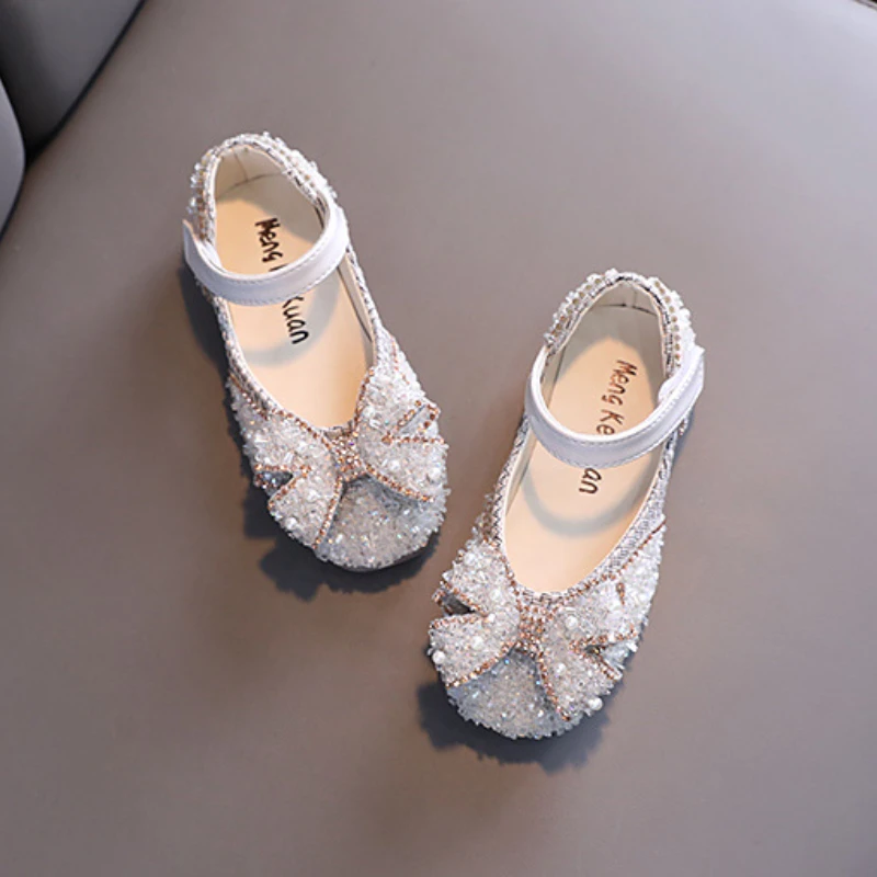 Children's Leather Shoes Shallow Princess Shoes for Girls Fashion Pearl Elegant Kid Mary Jane Shoes for Party Wedding Flat Shoes